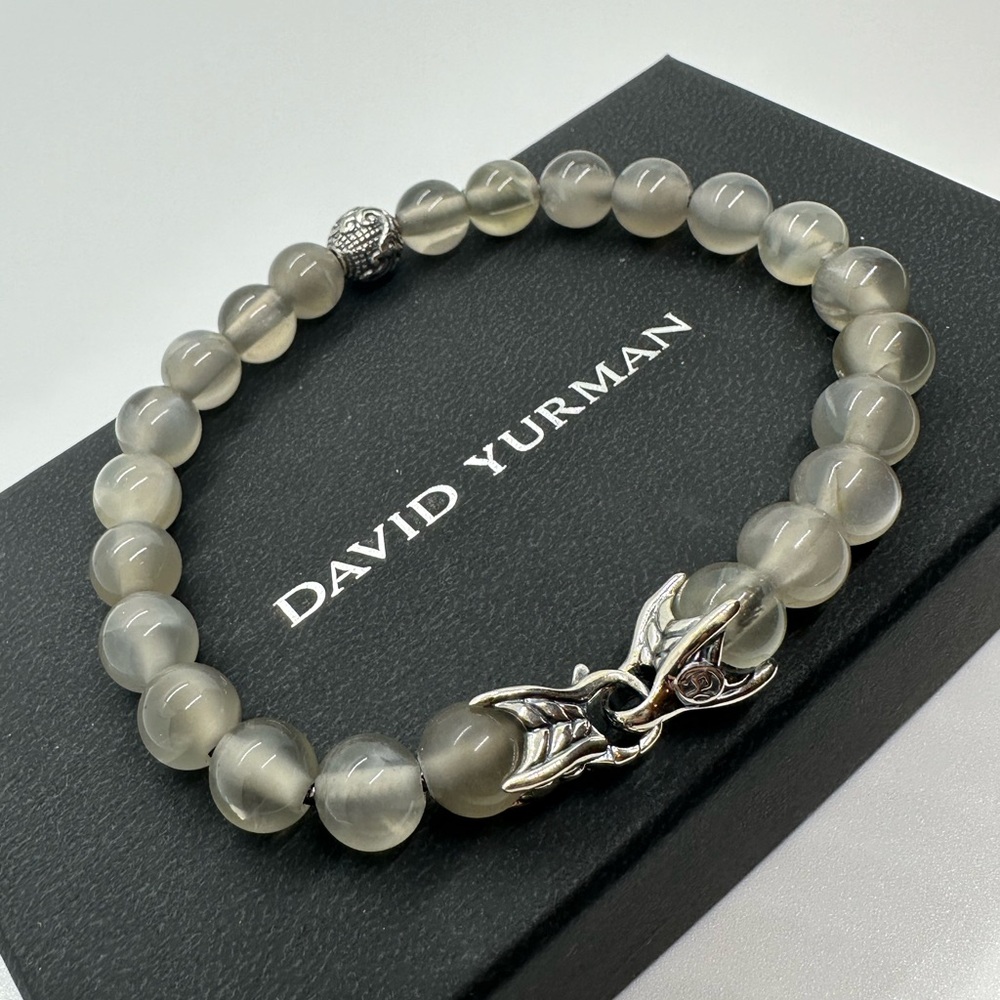 DAVID YURMAN Men's Spiritual Beads 8mm Moonstone with Waves Bracelet 8.5”